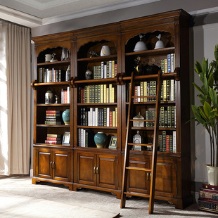 雅居格 美式书柜带门实木书橱书架书房自由组合柜欧式置物柜M8233