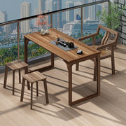 胡桃木实木茶桌阳台泡茶几椅，组合茶台家用茶台书桌一体两用写字桌