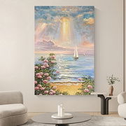 纯手绘油画日出海边风景，现代简约装饰画，玄关客厅卧室花卉肌理挂画