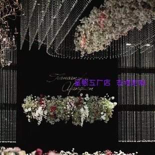 婚礼铁艺水晶背景菠萝珠帘方形吊顶镂空断层珠链道具舞台背景装饰