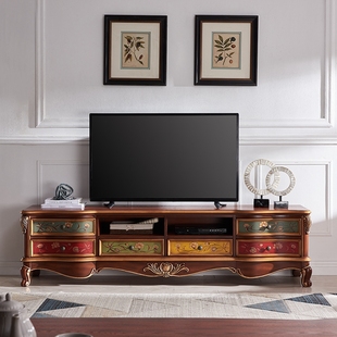 欧式电视柜实木美式地柜手绘茶几，复古彩绘组合客厅，家具1.51.82