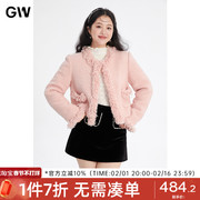 GW大码女装羊毛小香风90白鸭绒外套2024冬季微胖mm甜美羽绒服