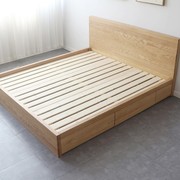 北欧橡木实木抽屉储物床，1.5日式1.8双人床黑胡桃气动高箱体(高箱体)床