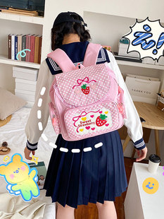 甜美淑女可爱刺绣水果草莓蕾丝少女学生，双肩包书包(包书包)女孩儿童小包包