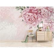 美式手绘粉色花卉花朵网红客厅电视背景墙纸沙发壁纸壁画卧室墙布
