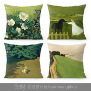 欧式田园花卉绒面抱枕现代简约艺术，白玫瑰沙发客厅腰枕套靠枕靠垫