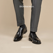bosssunwen皮鞋男士商务正装春夏黑色，真皮婚鞋，男款英伦通勤德比鞋