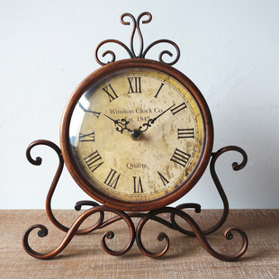 欧式铁艺静音创意座钟复古轻奢时钟中古风，客厅卧室台面钟表装饰