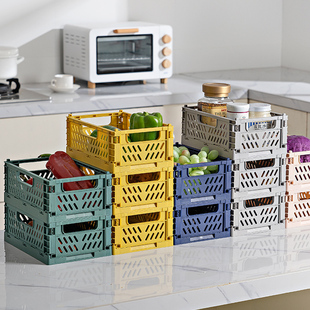 日式多功能厨房杂物收纳箱可折叠手提收纳篮桌面零食整理筐置物盒