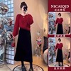2024女装韩剧女主穿搭慵懒风红色毛衣，过年针织衫冬裙两件套装