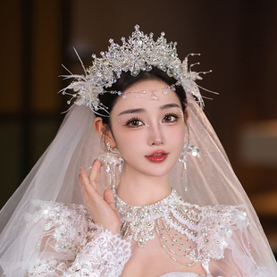 韩式新娘头饰轻奢公主风水晶额链头饰结婚婚纱头饰高级感