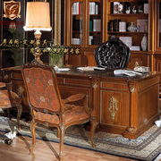 欧式实木书桌电脑桌家用复古雕花别墅高端大班台老板桌办公桌定制