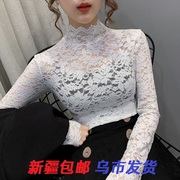 蕾丝打底衫半高领，洋气小衫女款薄内搭假领子上衣花边长袖新疆