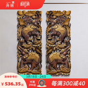 泰国木雕壁挂客厅玄关泰式装饰挂件大象实木雕刻工艺品雕花板墙饰