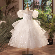 女童礼服2024儿童主持花童公主裙，白色轻奢小众高端钢琴演出服
