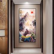 紫气东来玄关装饰挂画中式客厅竖版山水挂画楼梯过道走廊过道壁m