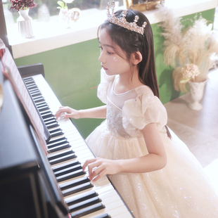 儿童主持人女孩主持人钢琴演出服公主，裙蓬蓬纱花童，洋气婚纱礼服春
