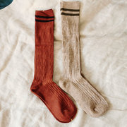 青岛外贸女长筒袜麻，花纹卡其色双针纯色，羊绒加厚冬季保暖袜中筒袜