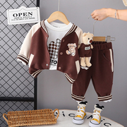 男童秋装棒球，服套装20233岁男宝宝，春秋运动卫衣三件套儿童装