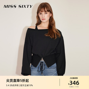 Miss Sixty卫衣女性感船领收腰显瘦短款套头长袖上衣