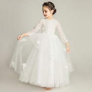 儿童礼服公主裙女童婚纱，白色花童长裙蓬蓬纱裙，钢琴演出表演服洋气