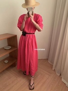 韩国东大门 23年夏宽松舒适感短袖棉麻连衣裙纯色减龄长裙女