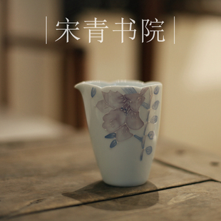 宋青书院《百合花》手绘粉彩，茶具盖碗公道，杯景德镇文人茶器