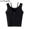 拉夏贝尔/La Chapelle黑色吊带背心女夏季外穿打底衫辣妹短袖上衣