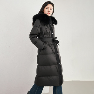高端女装品质90%白鹅绒毛领过膝长款大衣羽绒服保暖外套冬季