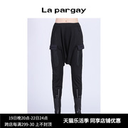Lapargay纳帕佳2023秋冬女装黑色裤子个性面料拼接口袋哈伦裤
