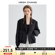 VEGA CHANG黑色西装女2024年春季设计感气质休闲拼接西服外套