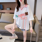 拼色polo领设计感短袖，t恤女夏季韩版宽松百搭小个子减龄上衣