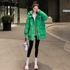 2023冬季韩版工装羽绒服女绿色中长款宽松大码加厚白鸭绒外套