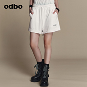 odbo欧迪比欧原创设计系带，白色运动短裤女夏季休闲裤
