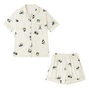纯棉睡衣女情侣短袖两件套夏季熊猫春秋家居服套装男士女款高级感