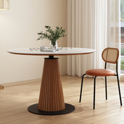 岩板圆桌实木复古家用小户型，德利丰圆形餐桌，北欧简约小户型餐桌