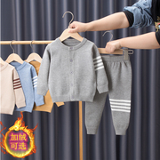 婴儿毛衣套装男女宝宝针织开衫手工婴幼儿春季外套纯色纯棉毛线衣