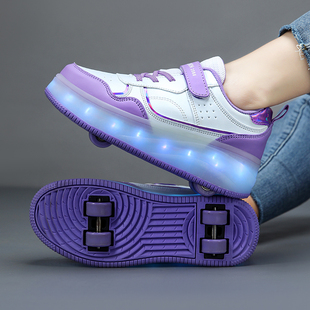 暴走鞋女童秋季2024女孩滑轮鞋网红闪灯溜冰儿童运动鞋可走路