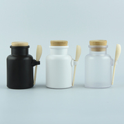 100g200300abs磨砂浴盐瓶，塑料瓶实木盖加木勺面膜粉膏霜盒