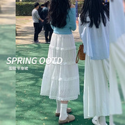 白色半身裙女夏季2024高腰，a字裙蛋糕裙长裙，设计感小众蓬蓬裙