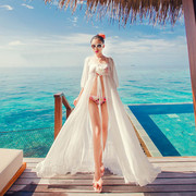 波西米亚白色雪纺连衣裙2024年开衫罩衫海滩裙渡假性感沙滩裙