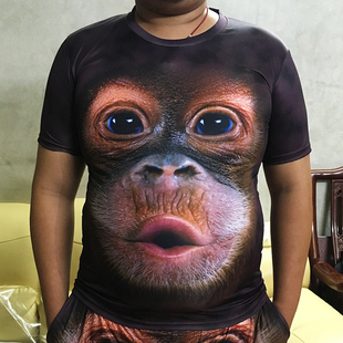 搞笑大猩猩短袖t恤男夏季3d立体猴子，体恤大码半袖冰丝薄款衣服潮