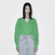 荧光湖绿韩国小众，设计感开衫毛衣，针织衫拼接针织衫短款小个子