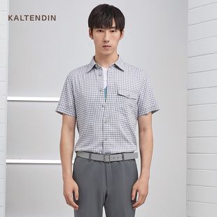 卡尔丹顿男装短袖衬衫，夏季休闲小方格，抗皱衬衣kbbs33103cb