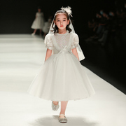 儿童礼服公主裙白色花童婚礼，小女孩走秀女童，主持人钢琴演出服高端