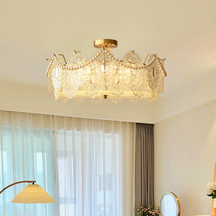 法式轻奢卧室吸顶灯后现代，简约水晶玻璃主卧房间灯2022年灯具