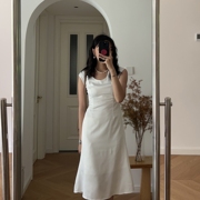夏装法式优雅纯色白色修身连衣裙中长裙，0.34kg