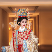 中式汉服婚礼头饰民族风刺绣，宫廷皇后奢华发饰，宋制高端华丽大凤冠