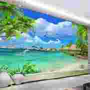 大型壁画客厅卧室玄关墙纸3D壁纸墙纸8d电视墙纸背景立体大海沙滩