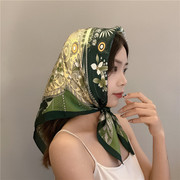 夏日一抹绿韩版百搭森系花朵，小方巾丝巾女薄款包头巾(包头巾)发带装饰领巾